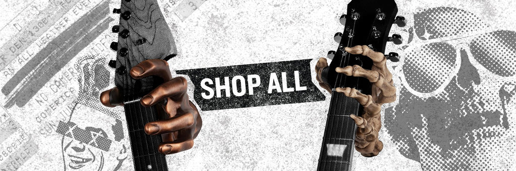 Shop all hand shaped guitar hangers from GuitarGrip. Skeleton and copper hand holding guitars.