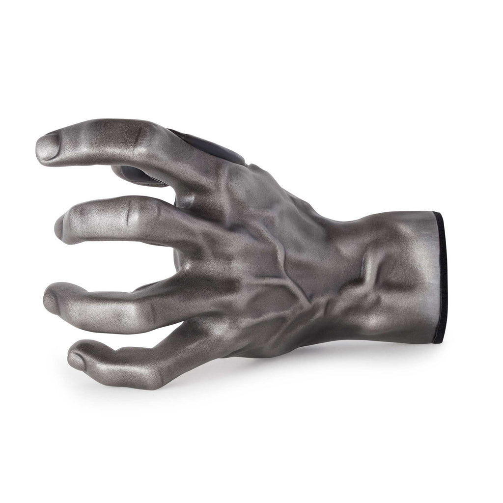 Male silver hand guitar wall grip. Outside view.