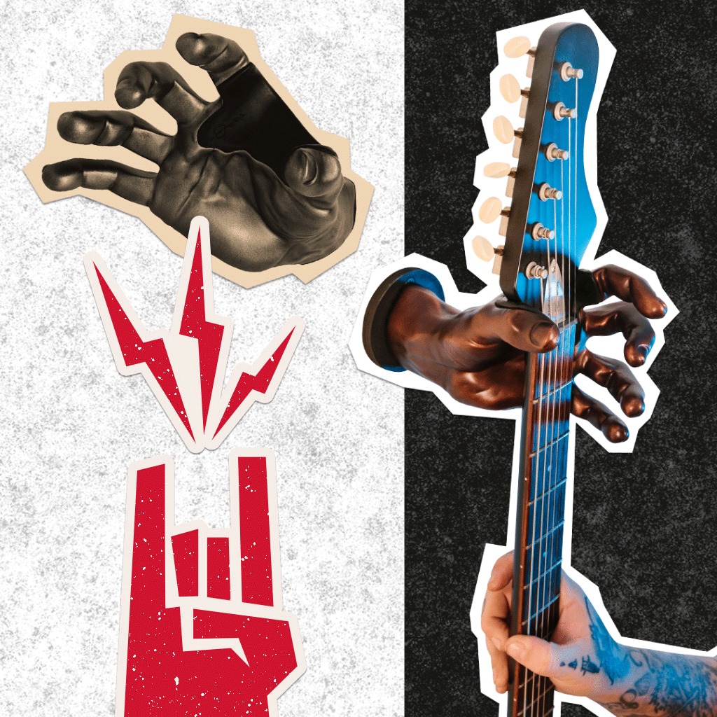 Red GIF hand moving up and down for guitargrip email sign up form. 