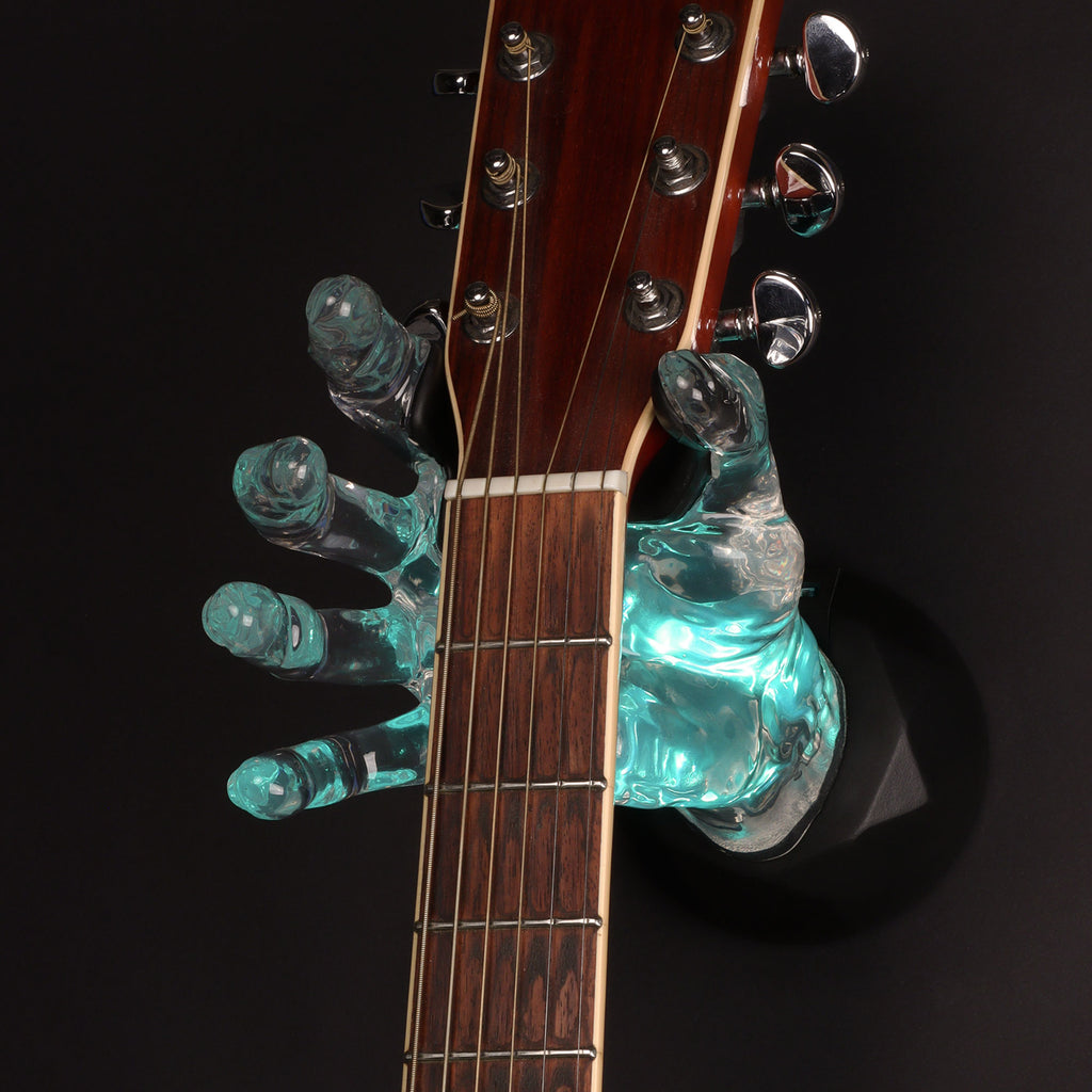 Hand guitar hanger clear with green led by GuitarGrip.