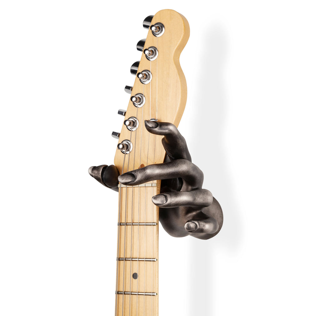 guitargrip hand guitar hanger in silver.